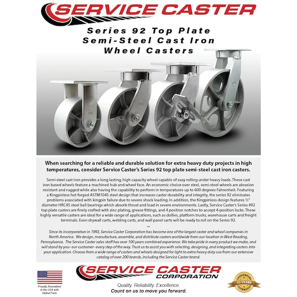 10 Inch Heavy Duty Semi Steel Cast Iron Caster Set with Swivel Locks, 4PK